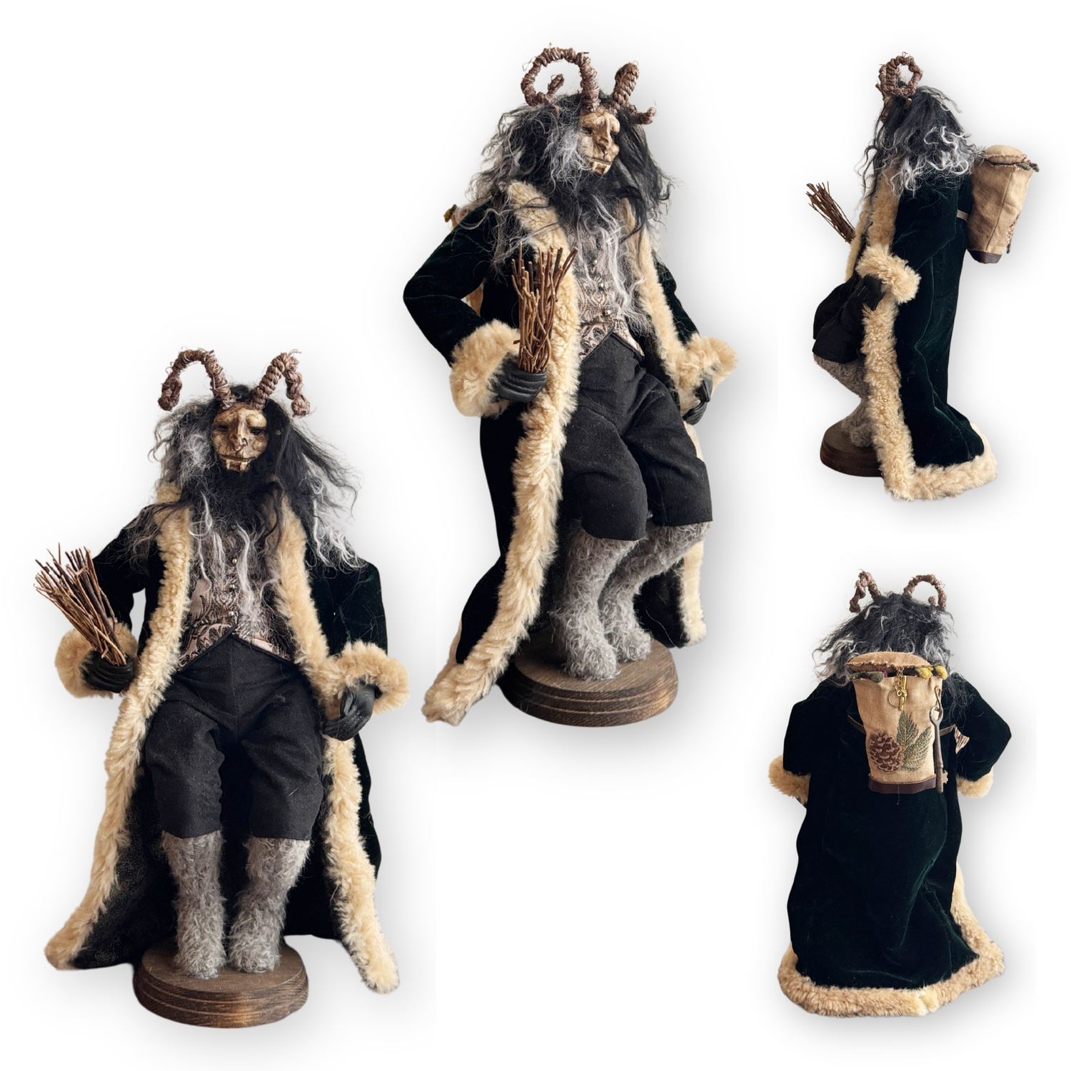 Handmade Krampus Figure with Backpack No. 002