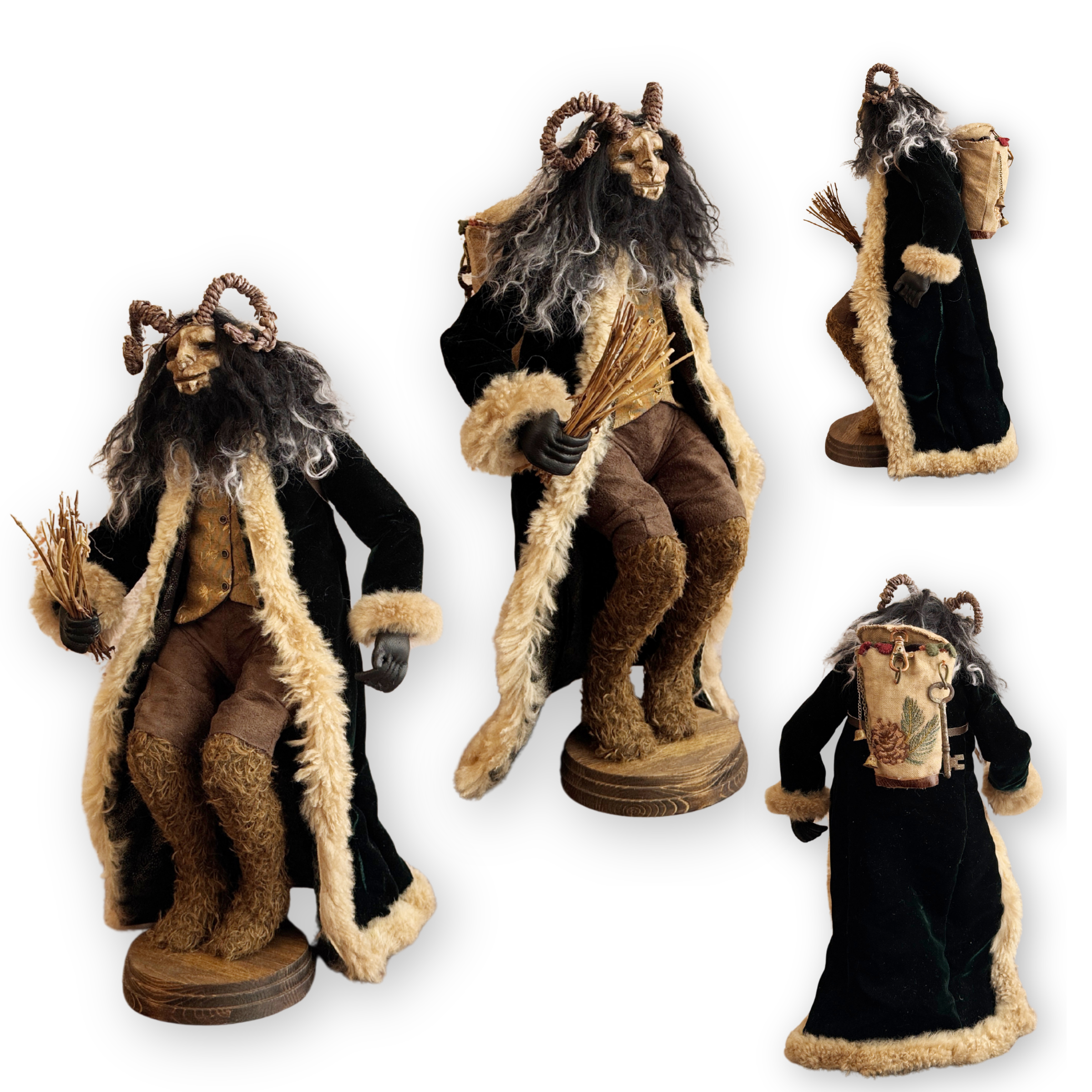 Handmade Krampus Figure with Backpack No. 003