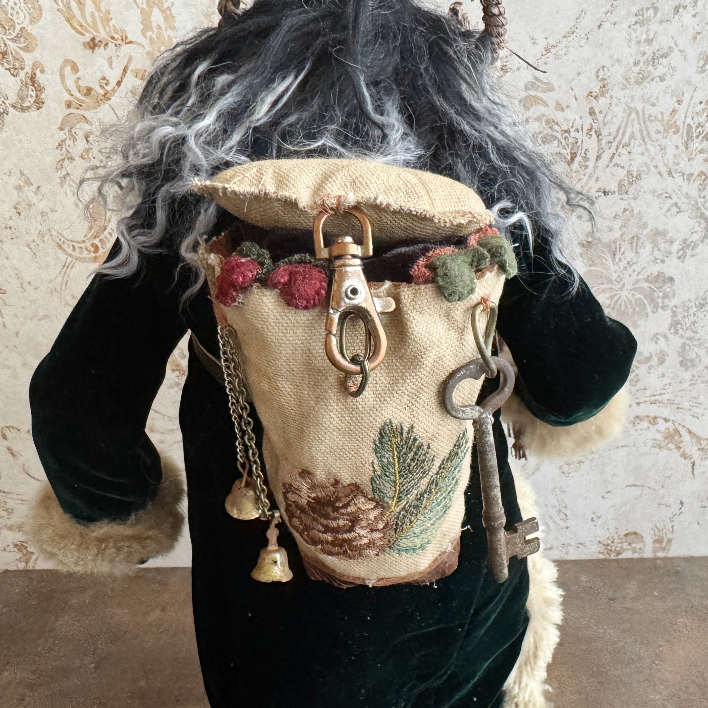 Handmade Krampus Figure with Backpack No. 003