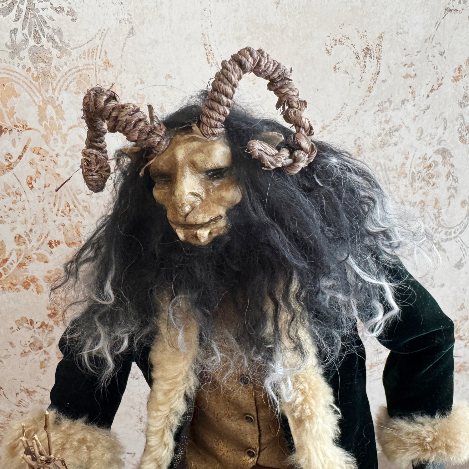 Handmade Krampus Figure with Backpack No. 003
