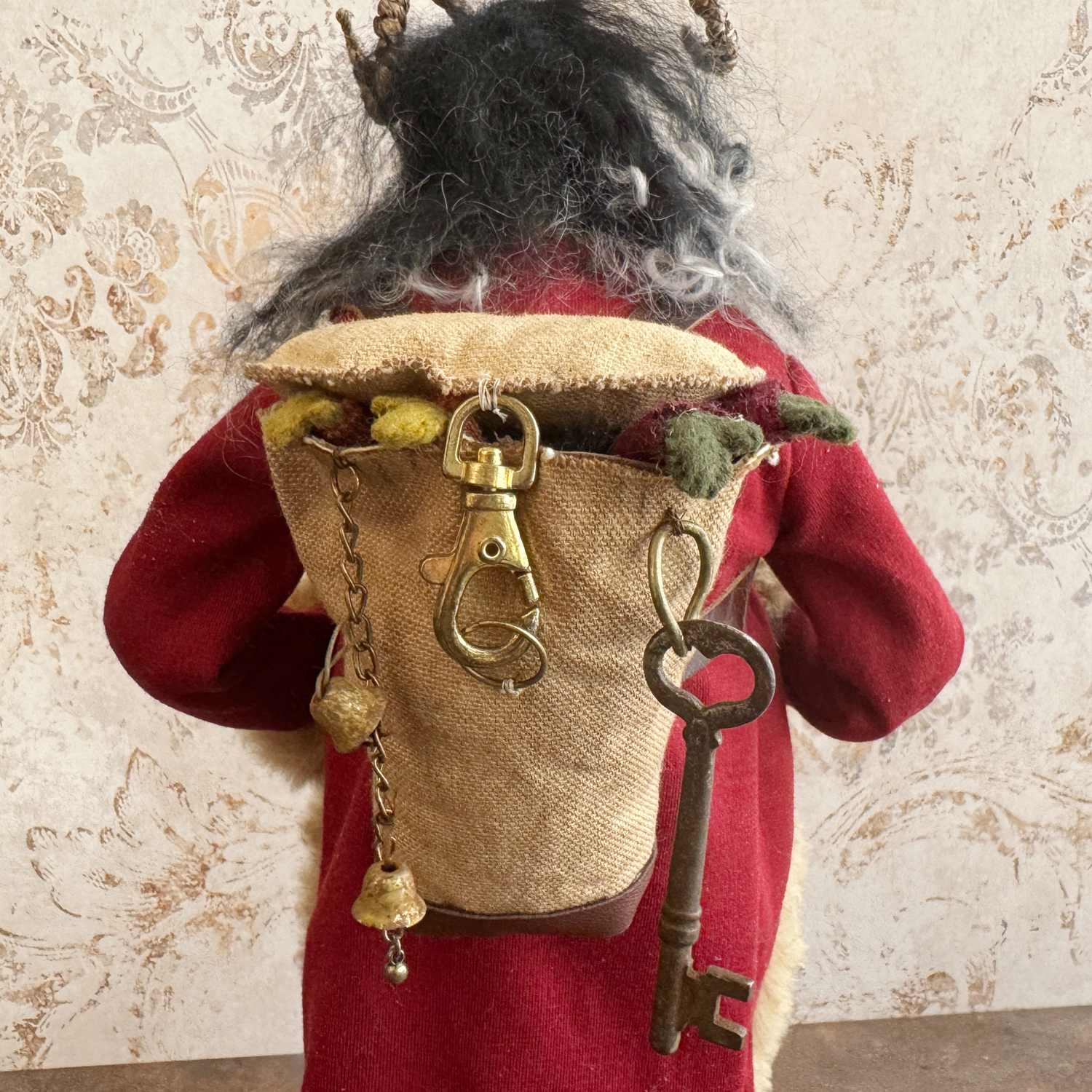 Handmade Krampus Figure with Backpack No. 005