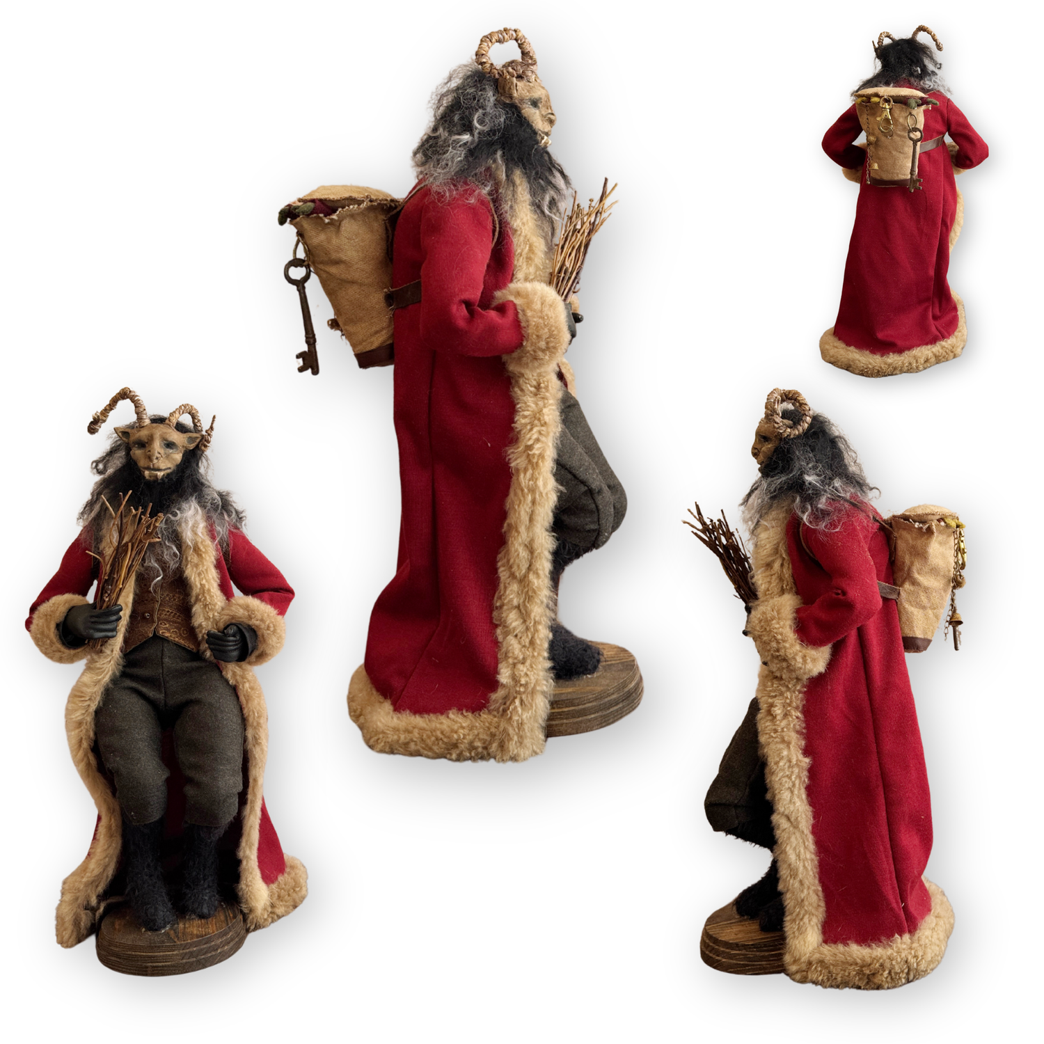 Handmade Krampus Figure with Backpack No. 005