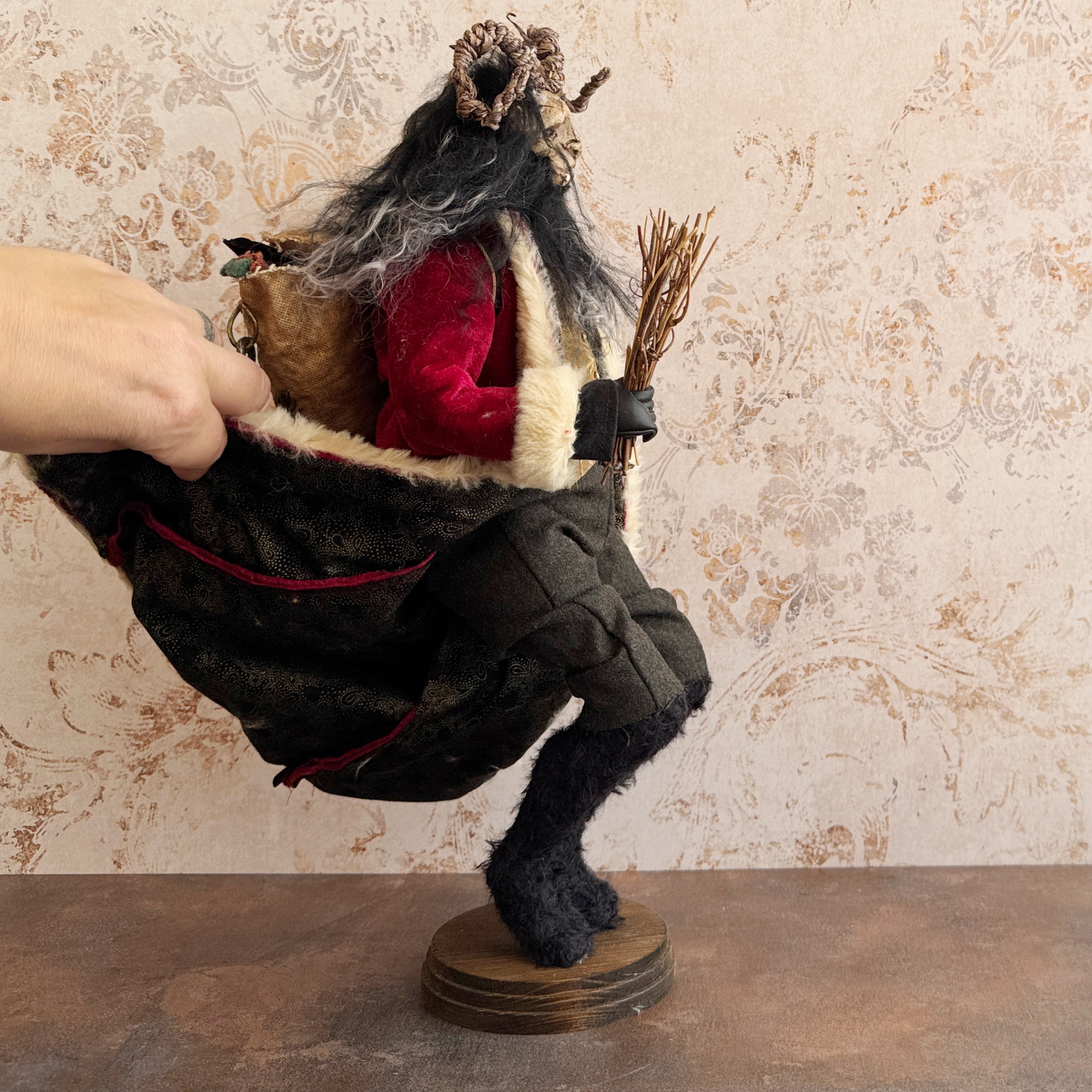 Handmade Krampus Figure with Backpack No. 006