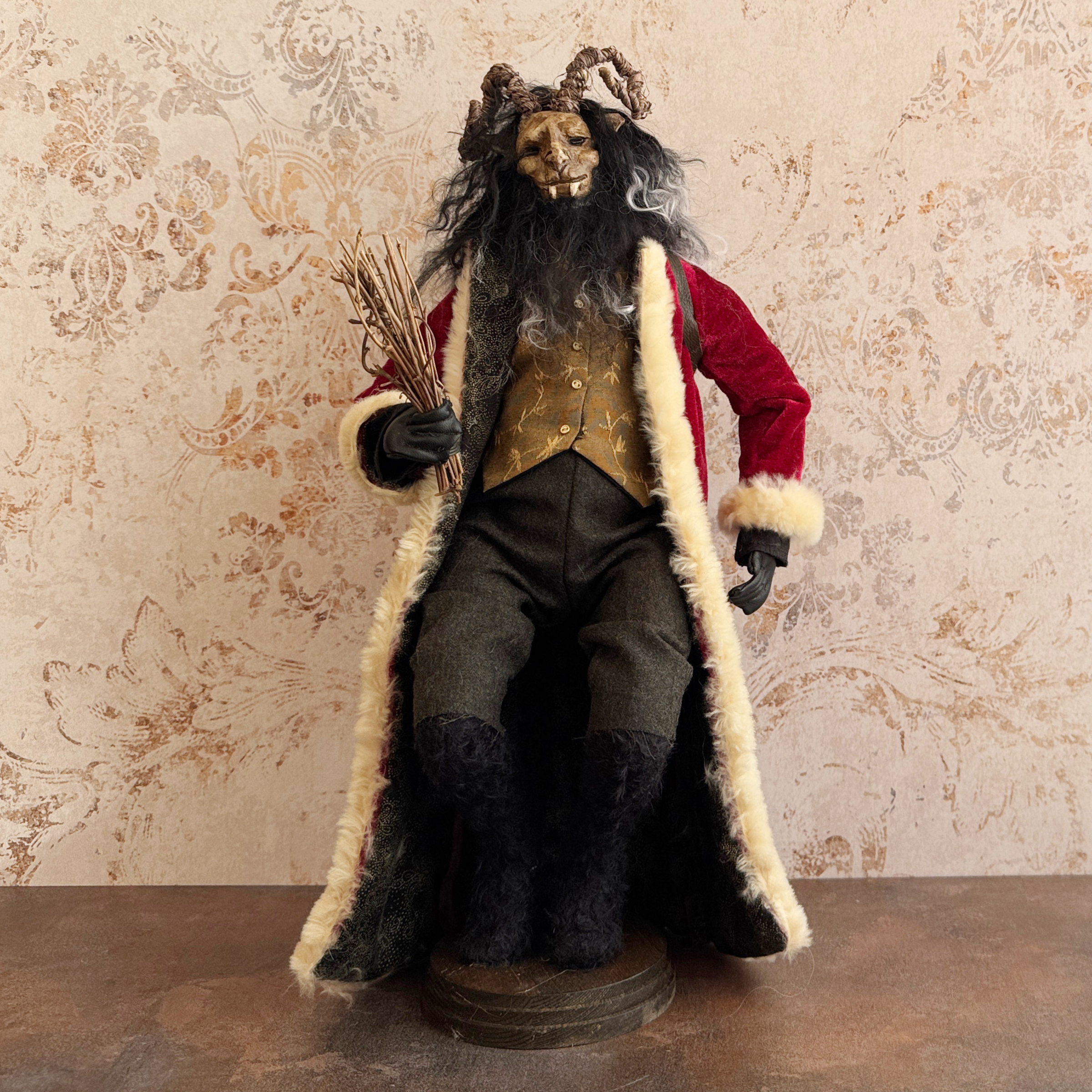 Handmade Krampus Figure with Backpack No. 006