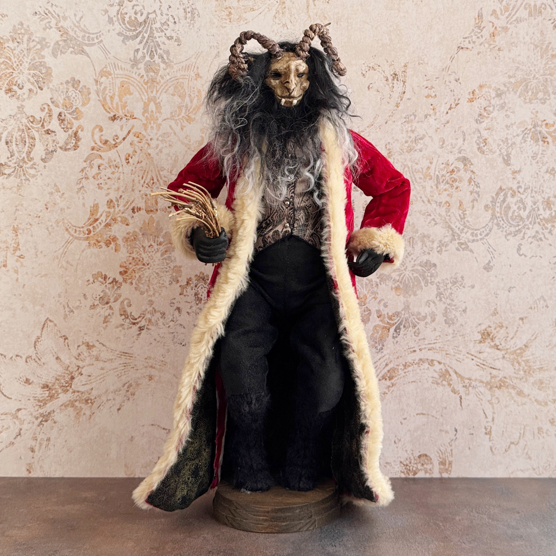 Handmade Krampus Figure with Backpack No. 004