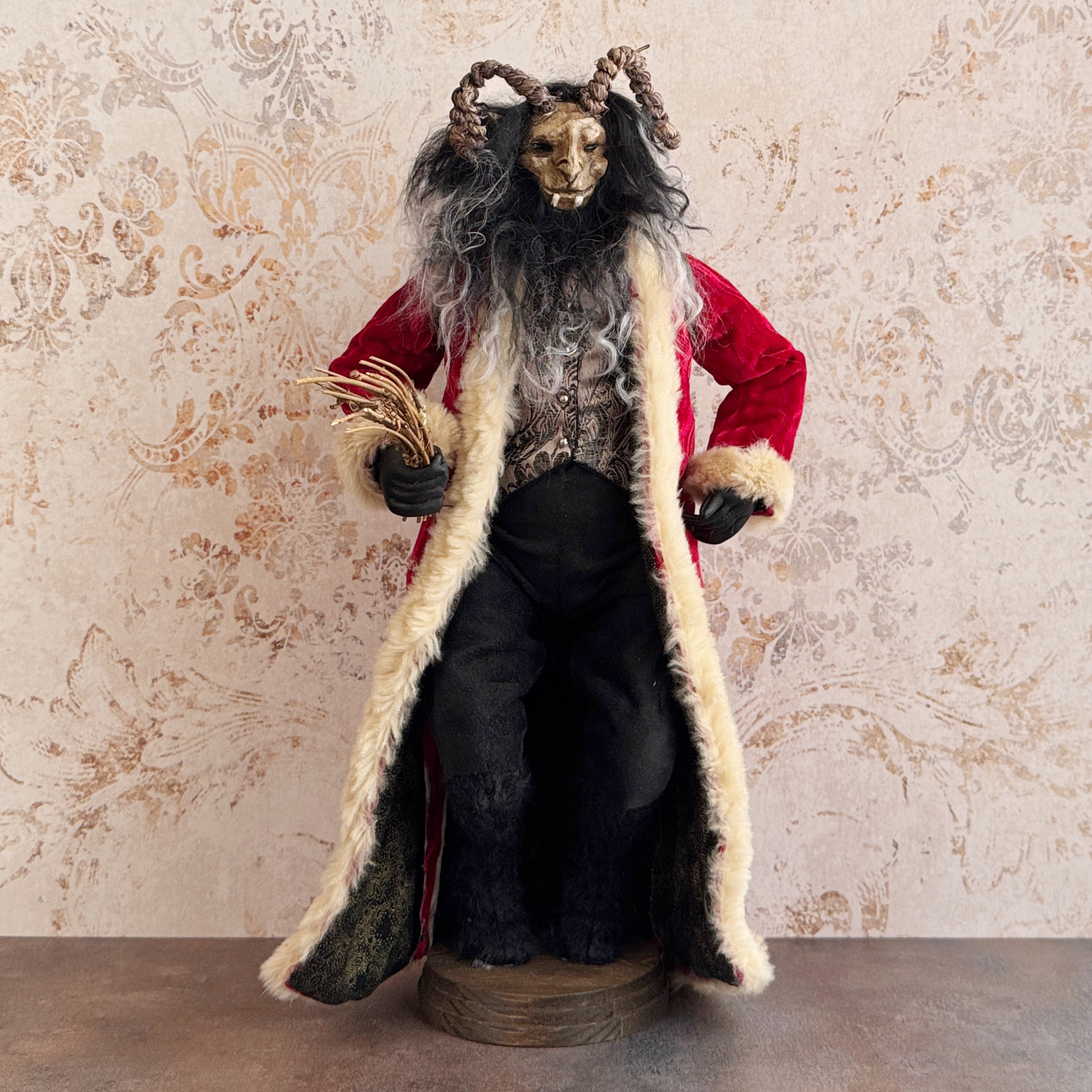 Handmade Krampus Figure with Backpack No. 004