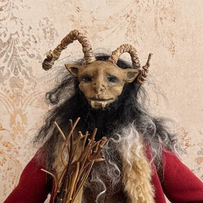 Handmade Krampus Figure with Backpack No. 005