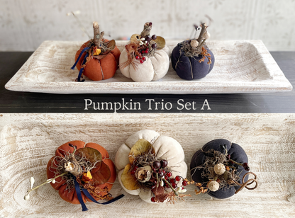 Handmade Fabric Pumpkins Fall Home Decor / Autumn Folk Art Handmade OOAK Decorative Pumpkins