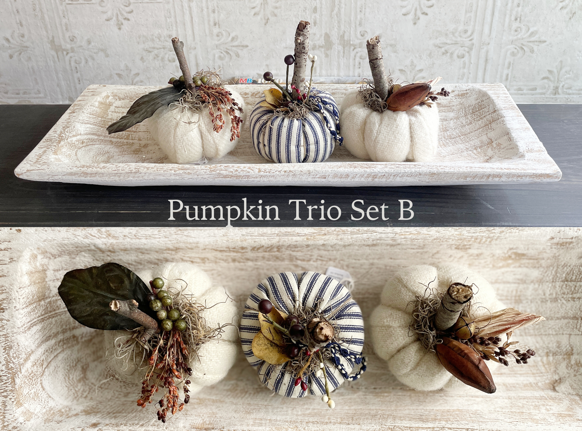 Handmade Fabric Pumpkins Fall Home Decor / Autumn Folk Art Handmade OOAK Decorative Pumpkins