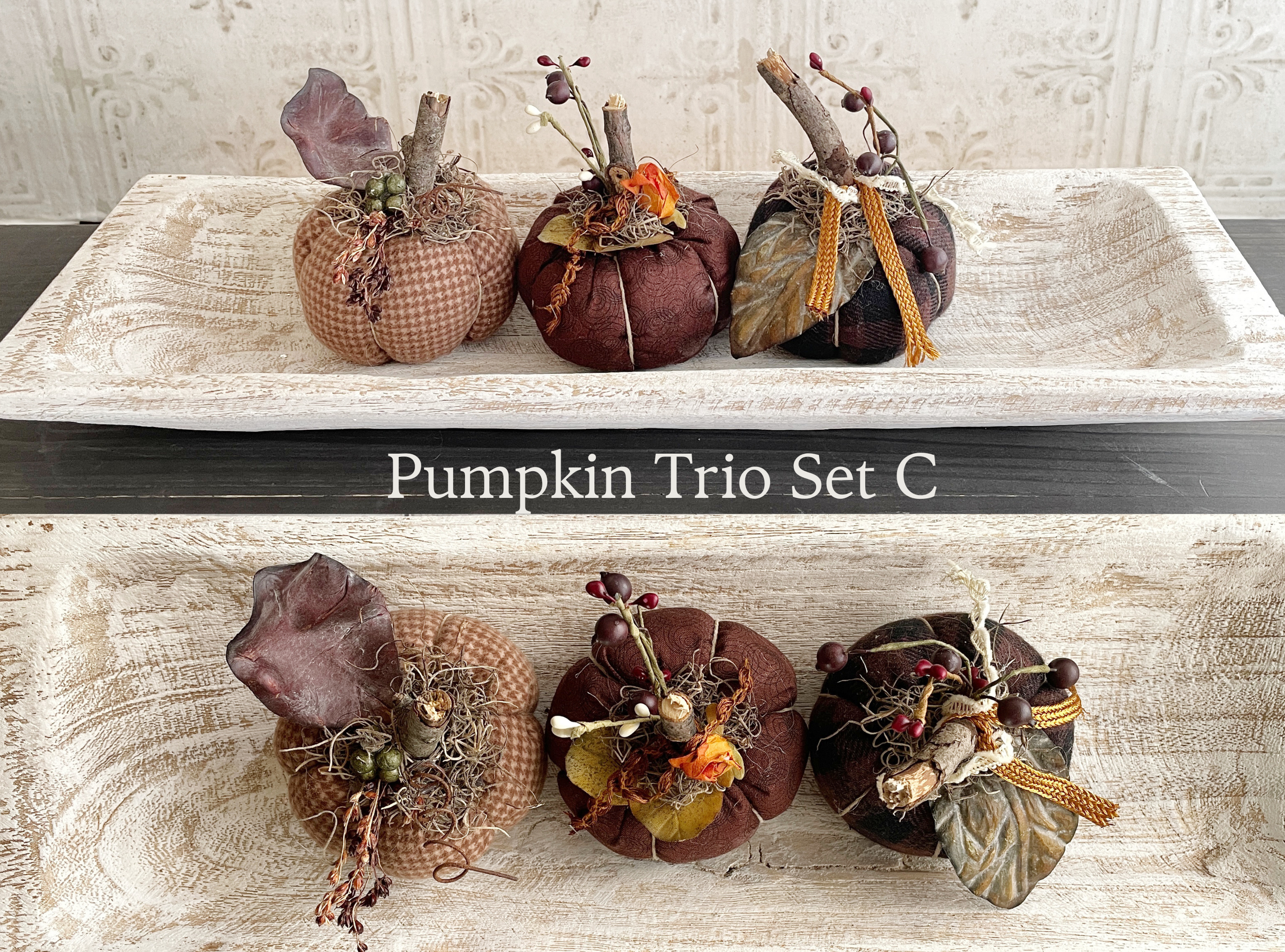 Handmade Fabric Pumpkins Fall Home Decor / Autumn Folk Art Handmade OOAK Decorative Pumpkins