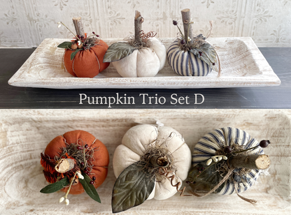 Handmade Fabric Pumpkins Fall Home Decor / Autumn Folk Art Handmade OOAK Decorative Pumpkins