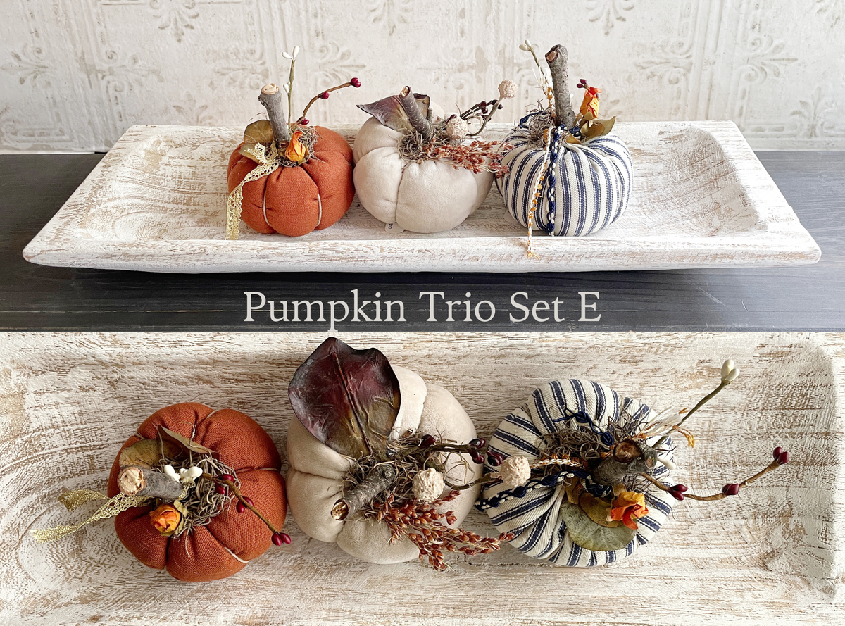 Handmade Fabric Pumpkins Fall Home Decor / Autumn Folk Art Handmade OOAK Decorative Pumpkins