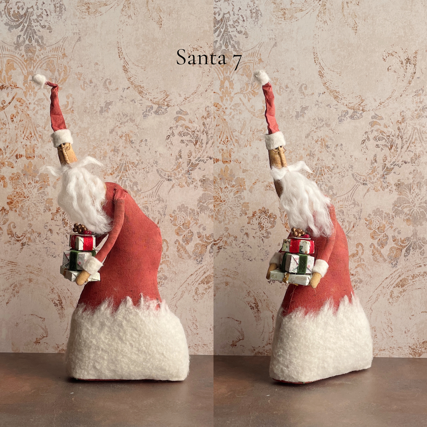 Primitive Folk art Handmade Fabric Santa Doll / Handmade Christmas Decor / Unique Old World Father Christmas Art Doll