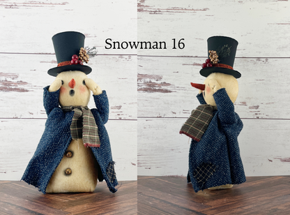 Handmade Rustic Snowman Doll Winter Home Decor / Christmas Folk Art OOAK Fabric Doll / One of a Kind Handmade Primitive Top Hat Snowman