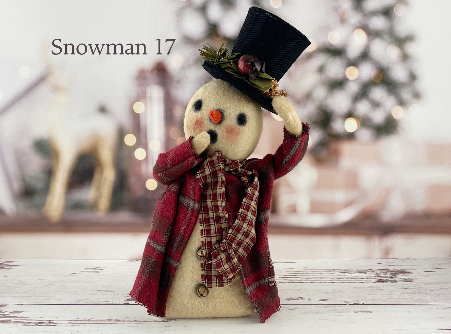 Handmade Rustic Snowman Doll Winter Home Decor / Christmas Folk Art OOAK Fabric Doll / One of a Kind Handmade Primitive Top Hat Snowman