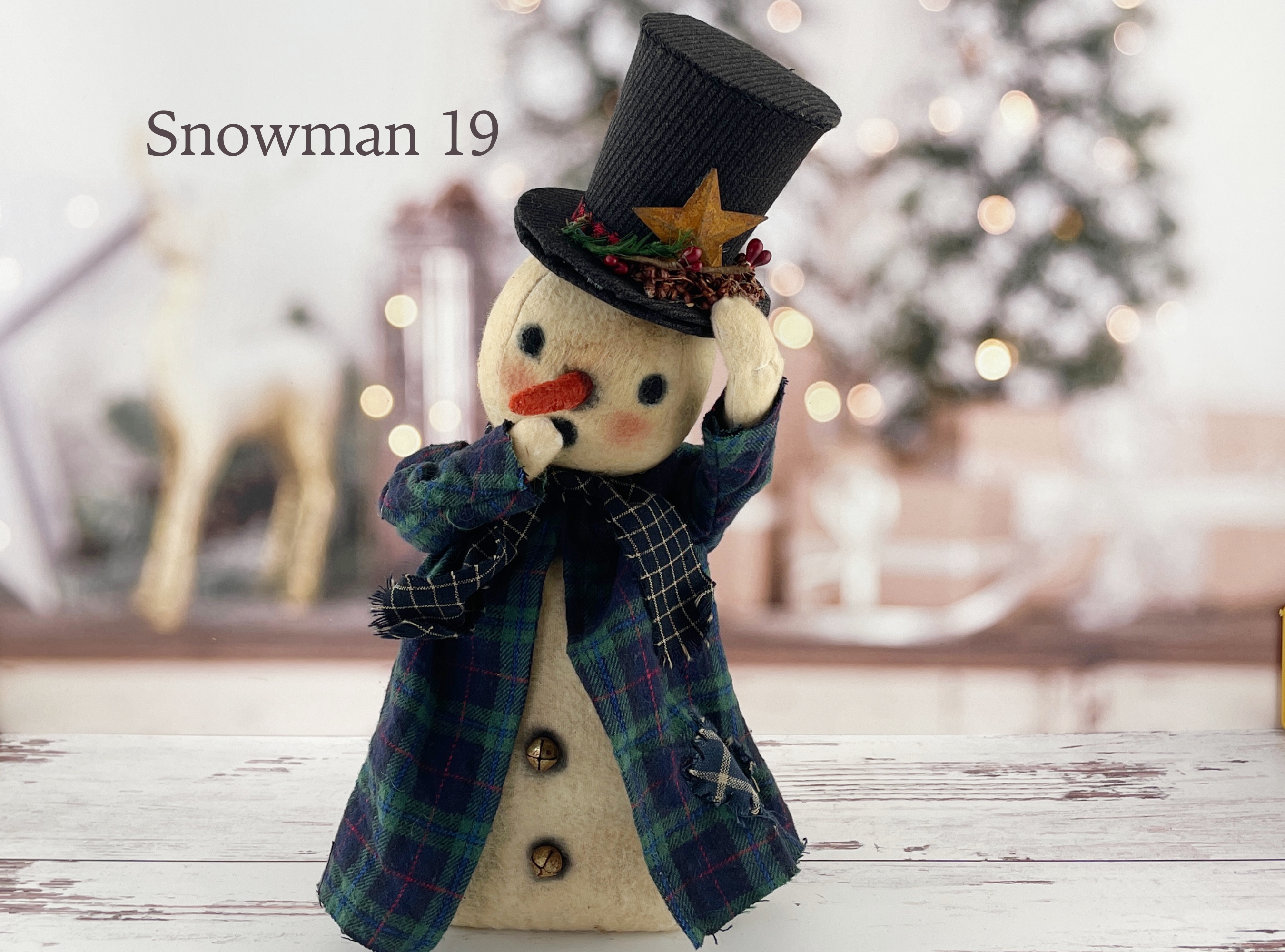 Handmade Rustic Snowman Doll Winter Home Decor / Christmas Folk Art OOAK Fabric Doll / One of a Kind Handmade Primitive Top Hat Snowman