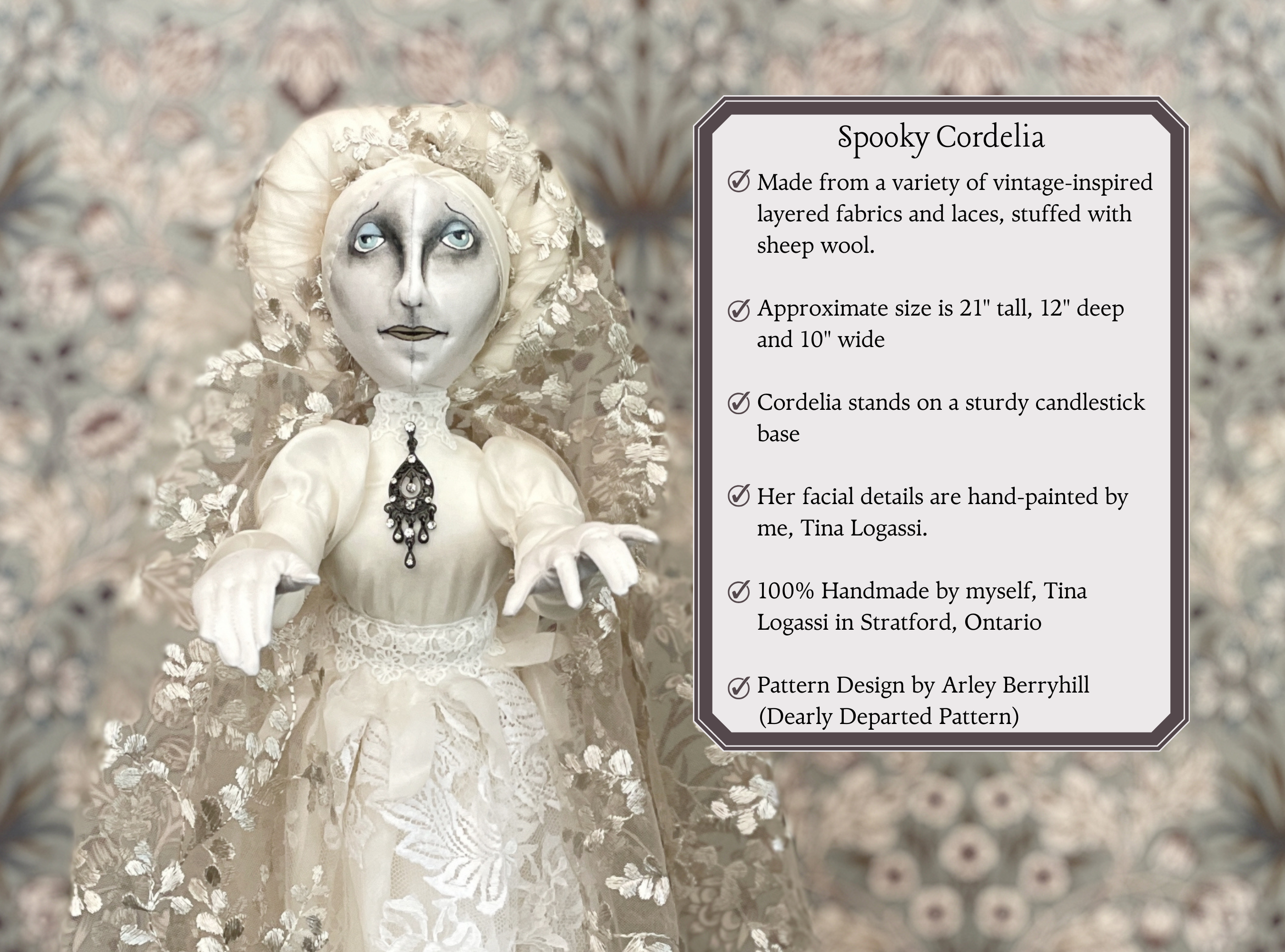 One of a Kind Handmade Halloween Ghost Doll Cordelia