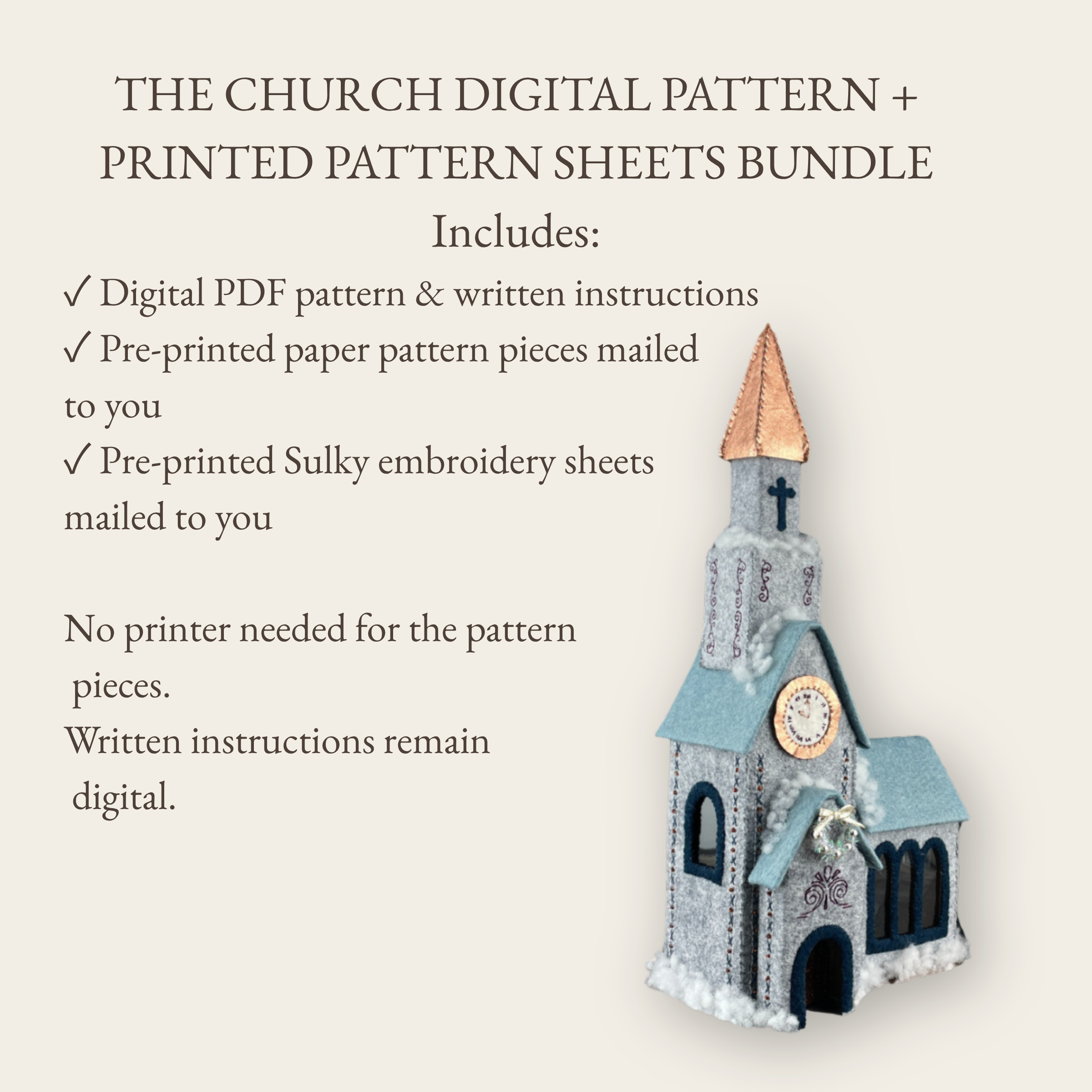 The Church Digital Pattern + Mailed Pre-Printed Pattern Sheets