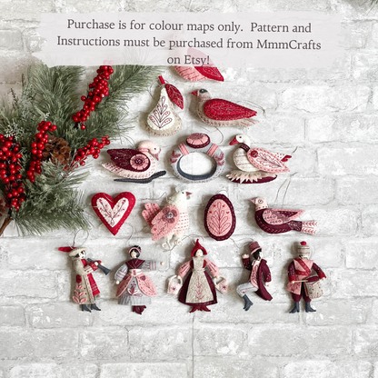 Printed Colour Guide for Sparkle and Shine Winter Cardinals Palette for Twelve Days of Christmas Ornament Series by MmmCrafts