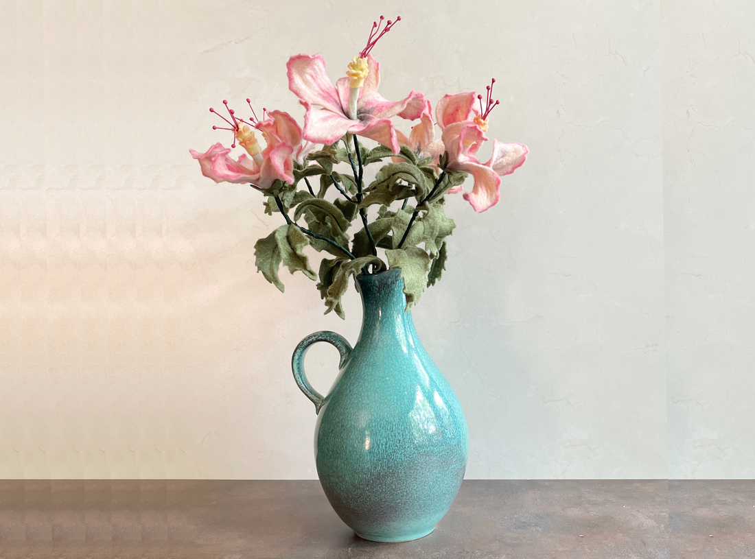 Handmade Hibiscus Blooms in a Vintage Pitcher