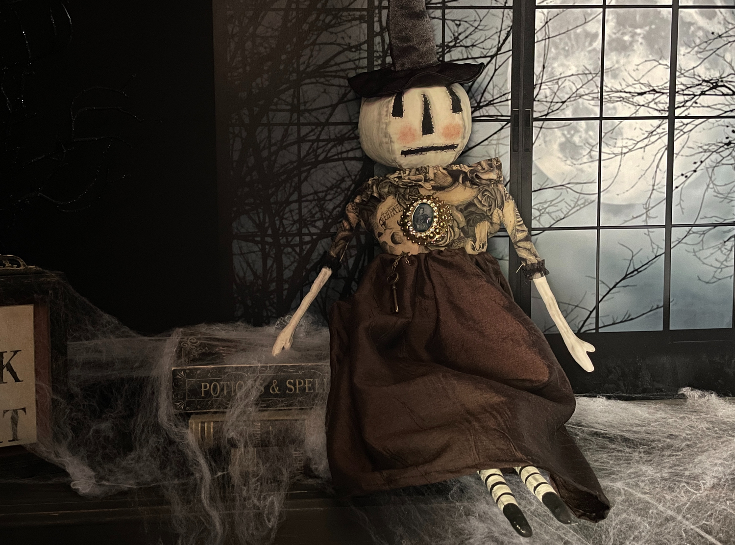 Eloise, One of a Kind Handmade Halloween Ghost Pumpkin Doll