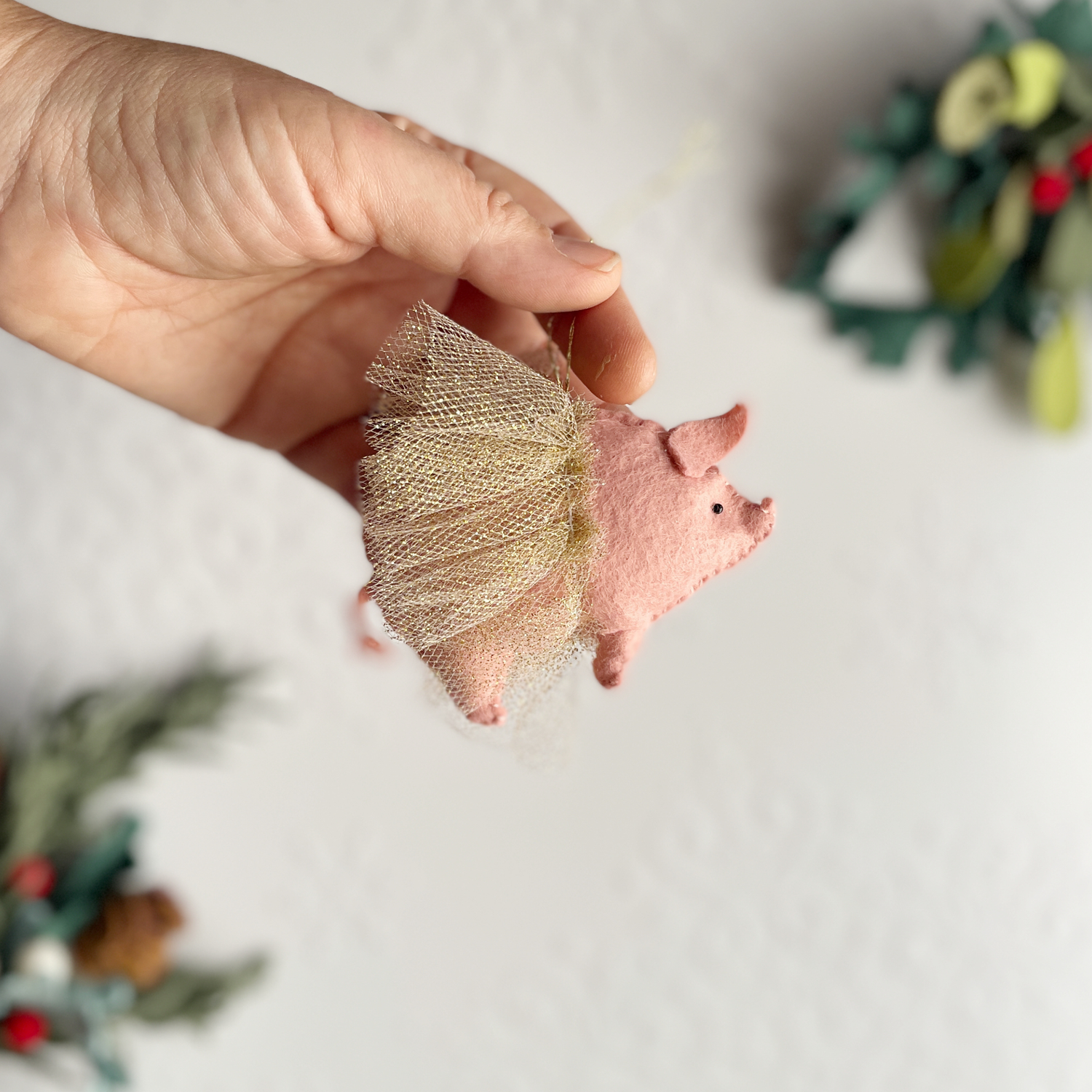 Felt Pig in a Tutu Ornaments for the Christmas Tree