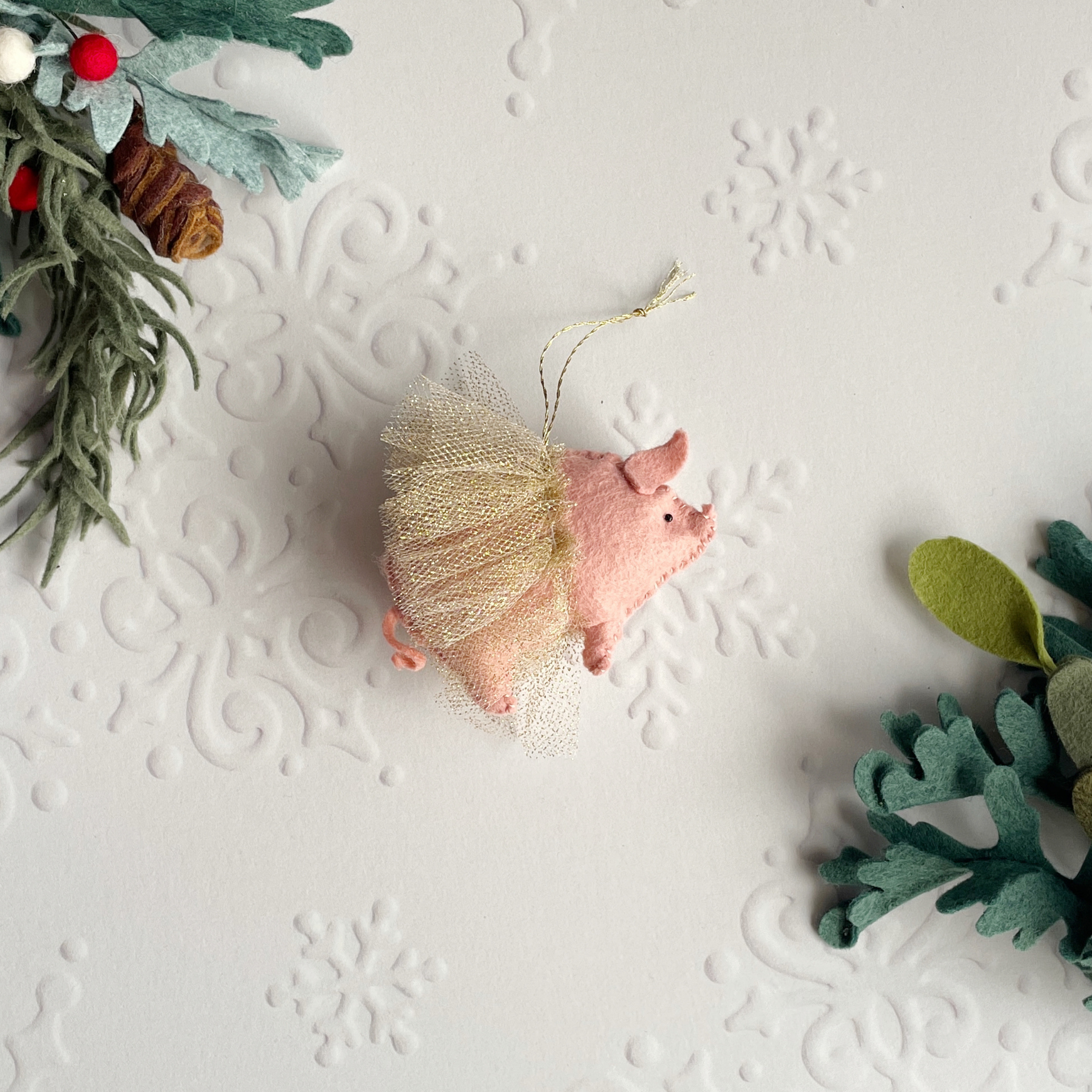 Felt Pig in a Tutu Ornaments for the Christmas Tree