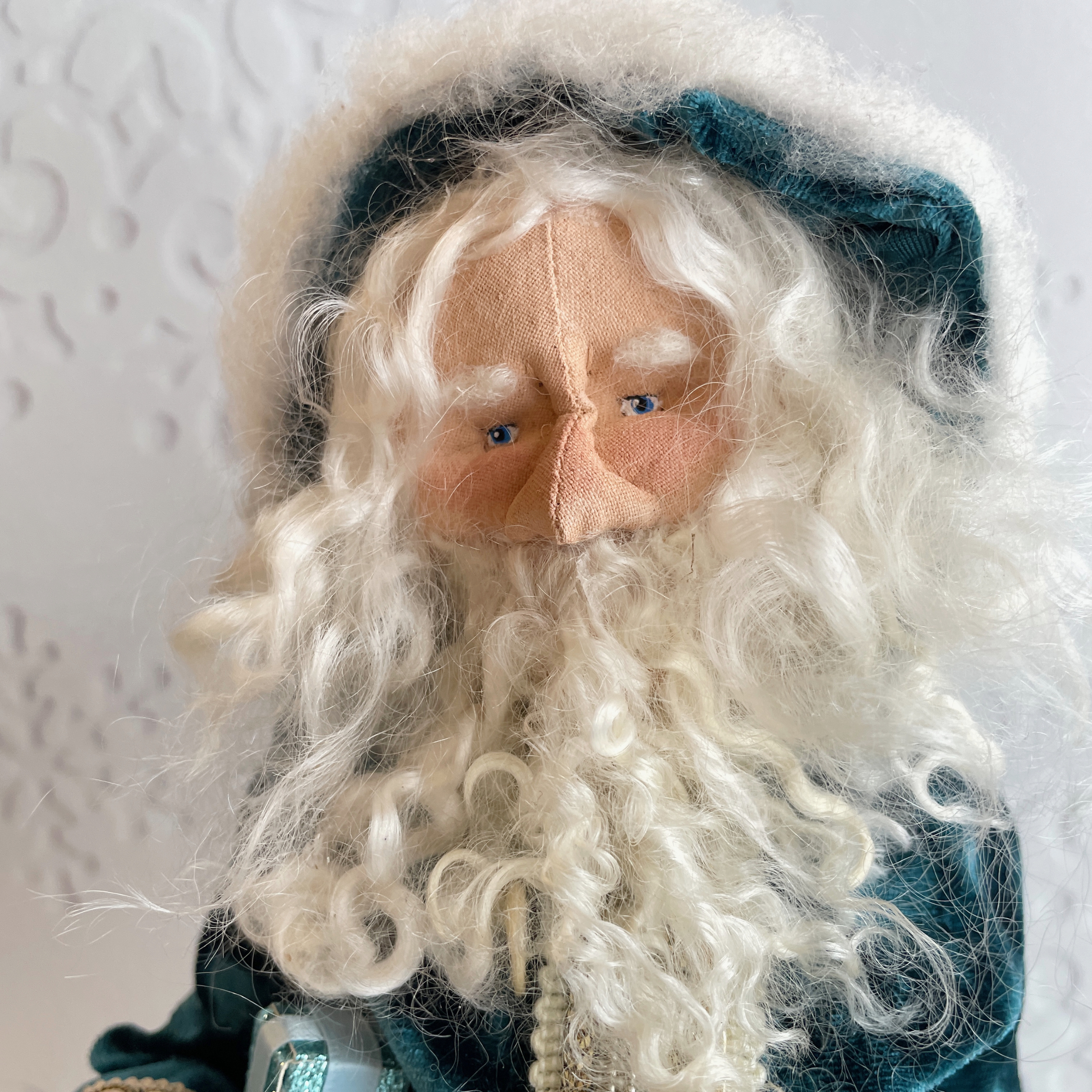 Handmade Vintage Inspired Santa Decorative Figure with Teal Robe