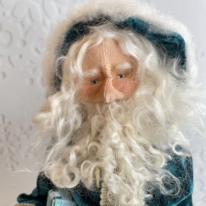 Handmade Vintage Inspired Santa Decorative Figure with Teal Robe