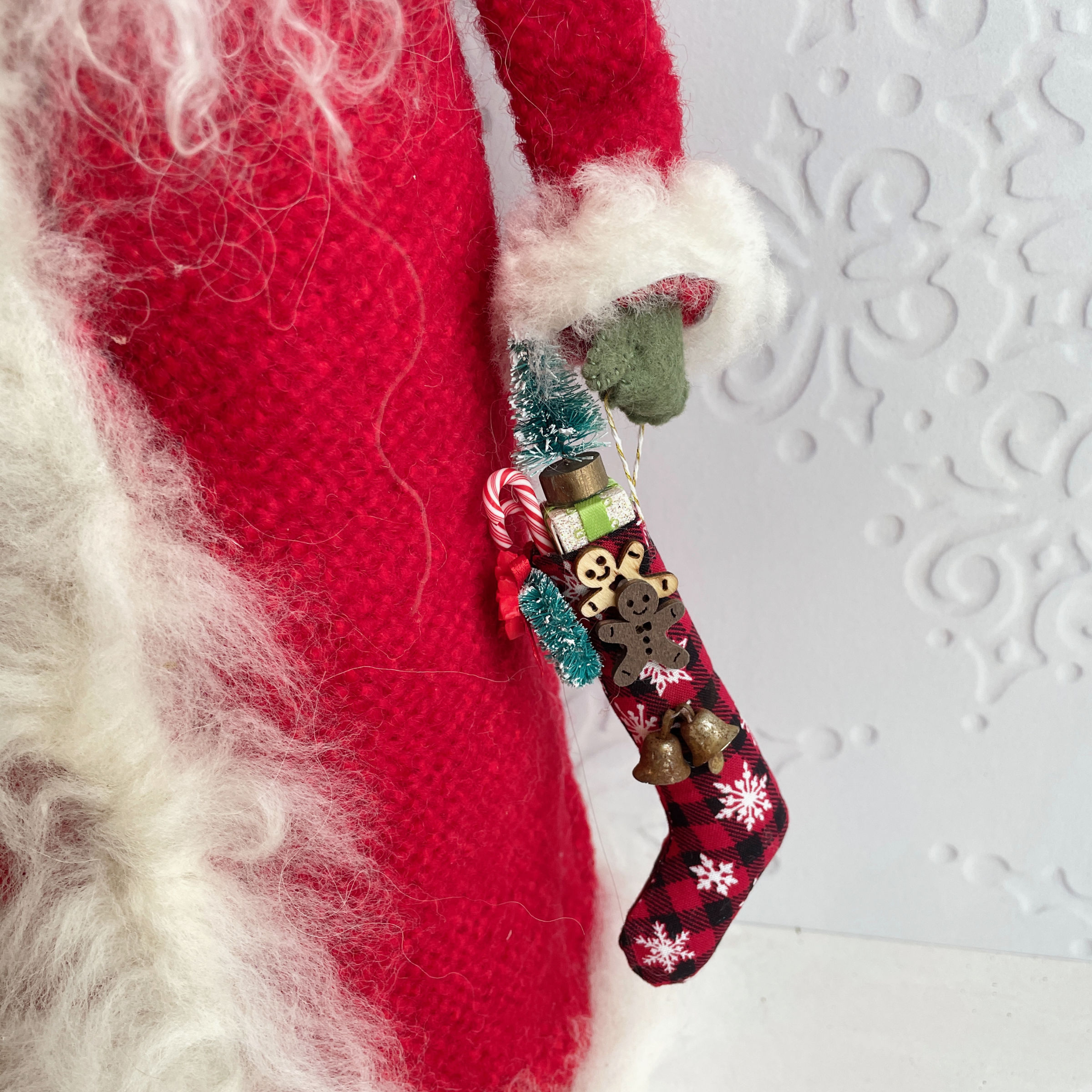 Handmade Vintage Inspired Santa Decorative Figure with Red Robe