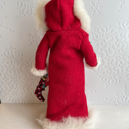 Handmade Vintage Inspired Santa Decorative Figure with Red Robe