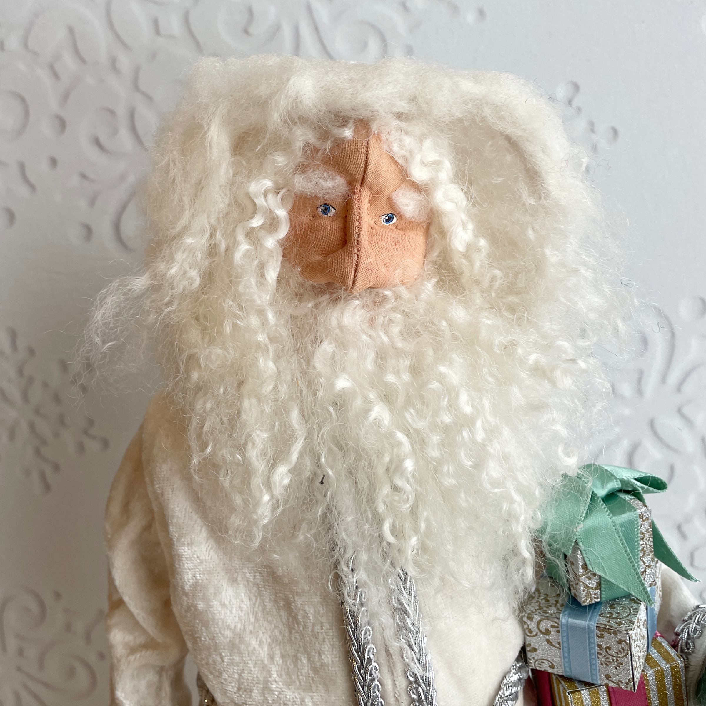 Handmade Vintage Inspired Santa Decorative Figure with White Robe