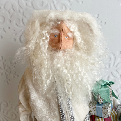 Handmade Vintage Inspired Santa Decorative Figure with White Robe