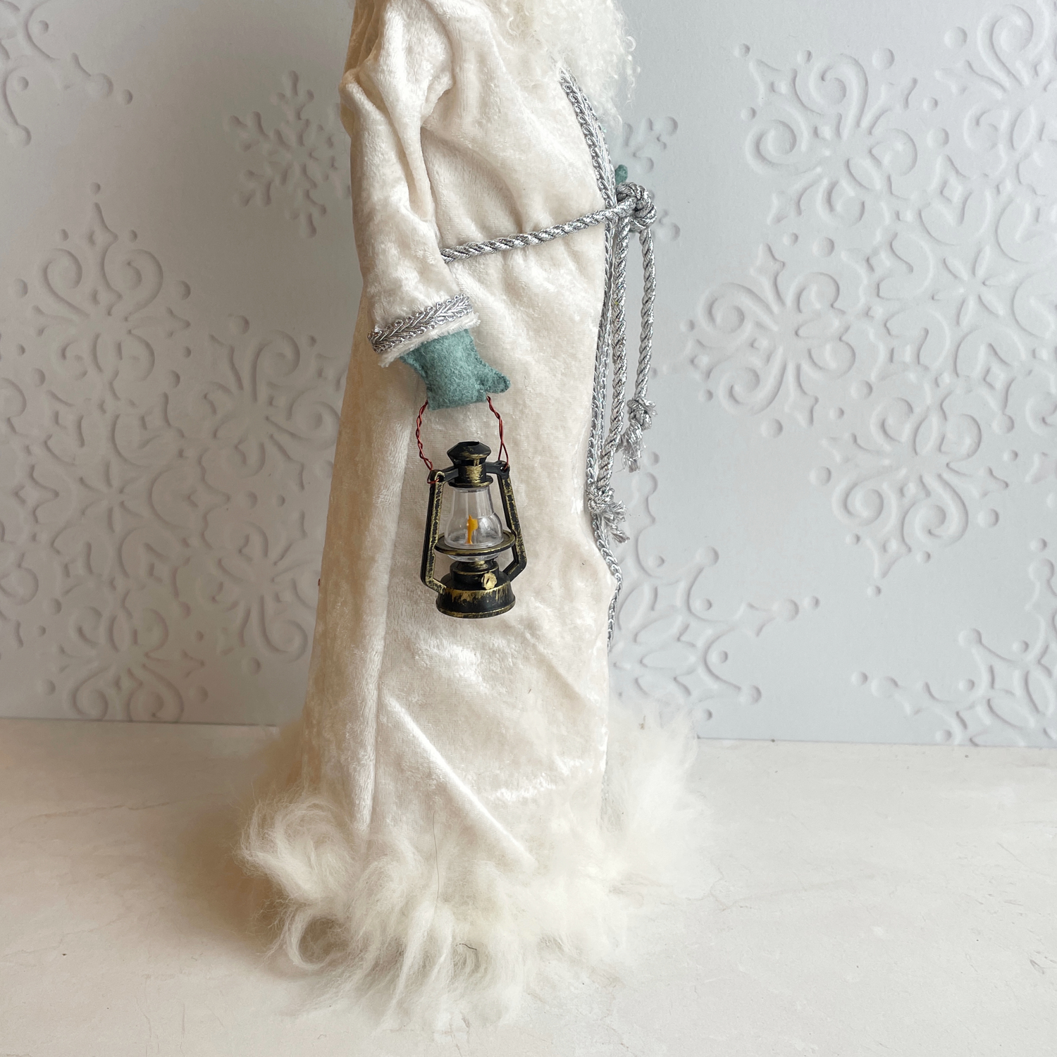Handmade Vintage Inspired Santa Decorative Figure with White Robe