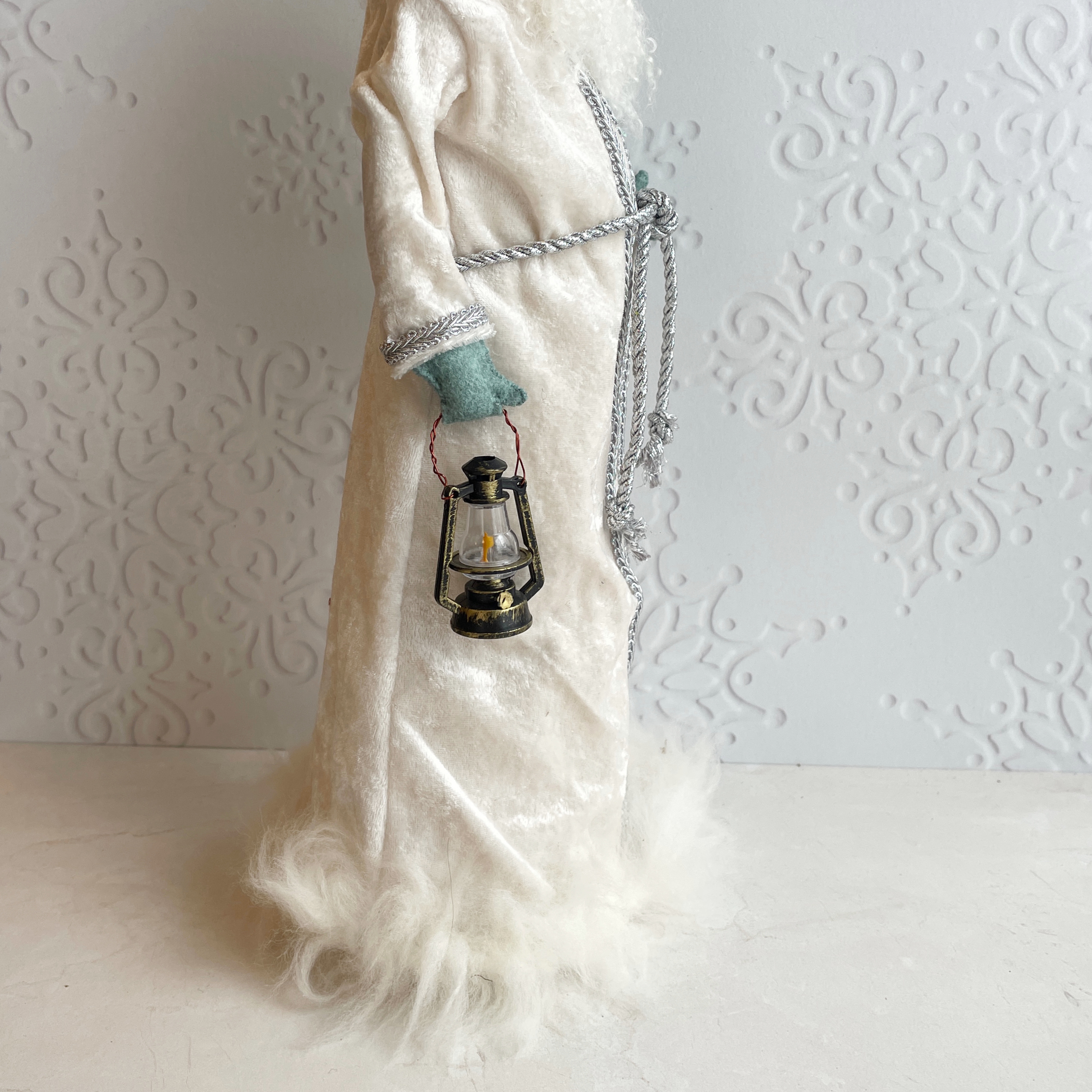 Handmade Vintage Inspired Santa Decorative Figure with White Robe