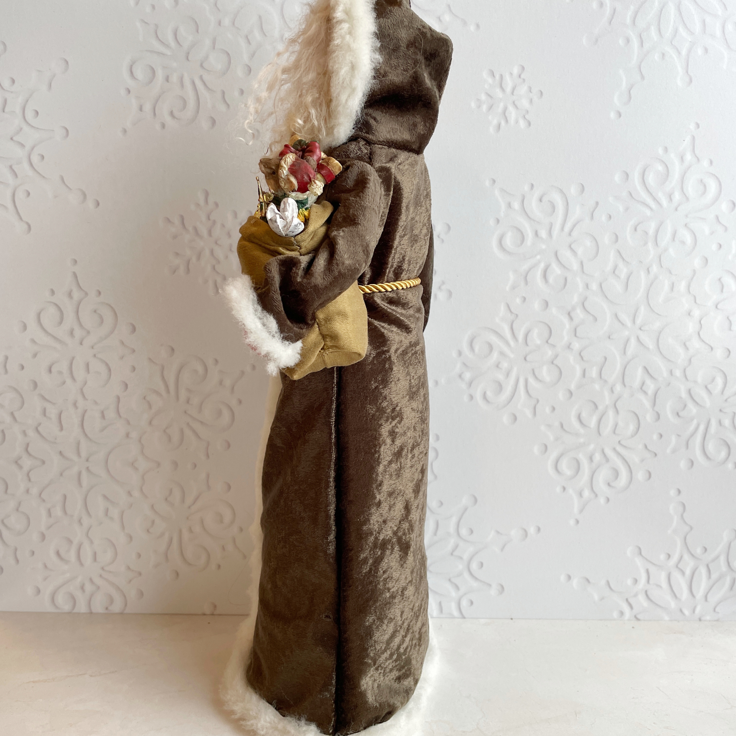 Handmade Vintage Inspired Santa Decorative Figure with Olive Robe