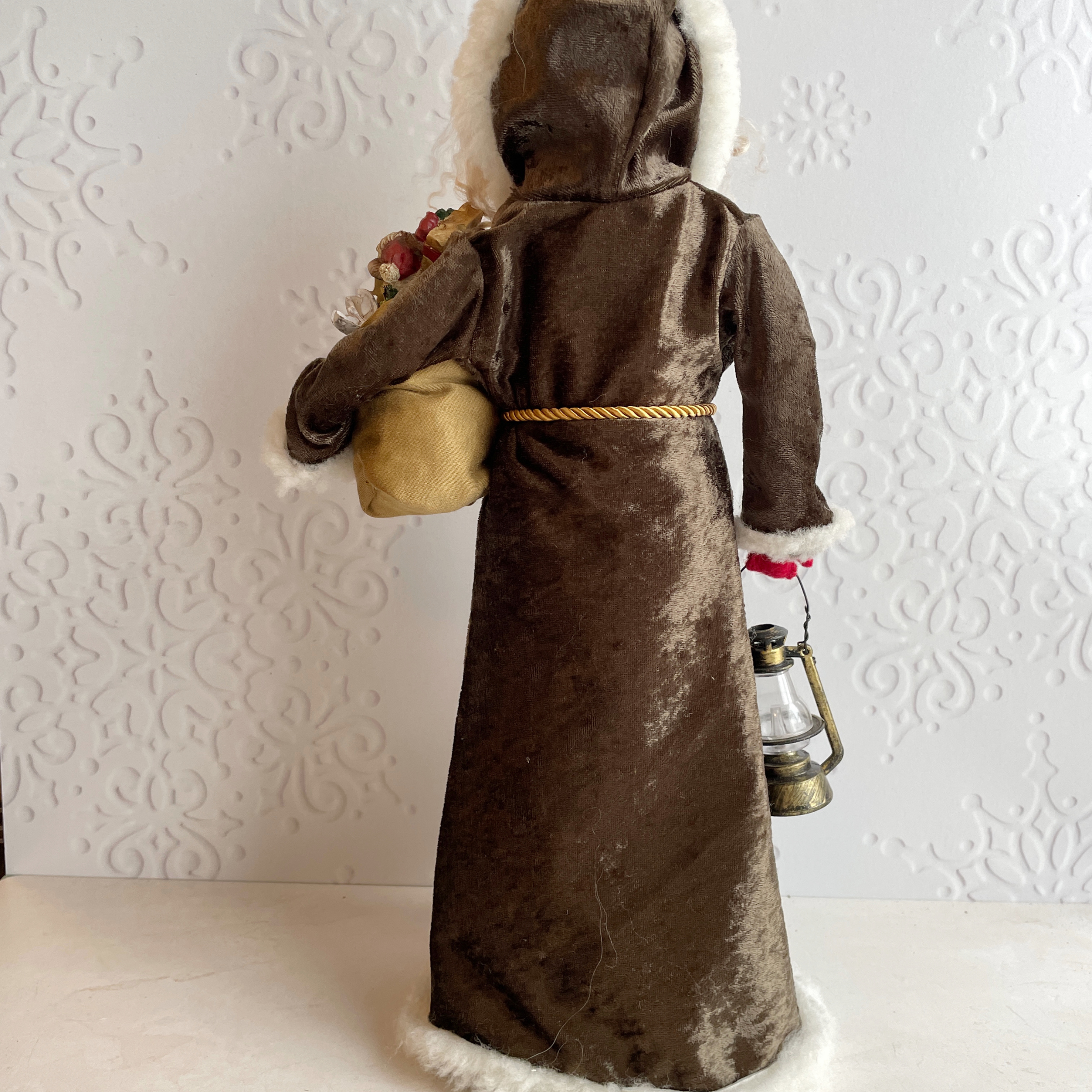 Handmade Vintage Inspired Santa Decorative Figure with Olive Robe