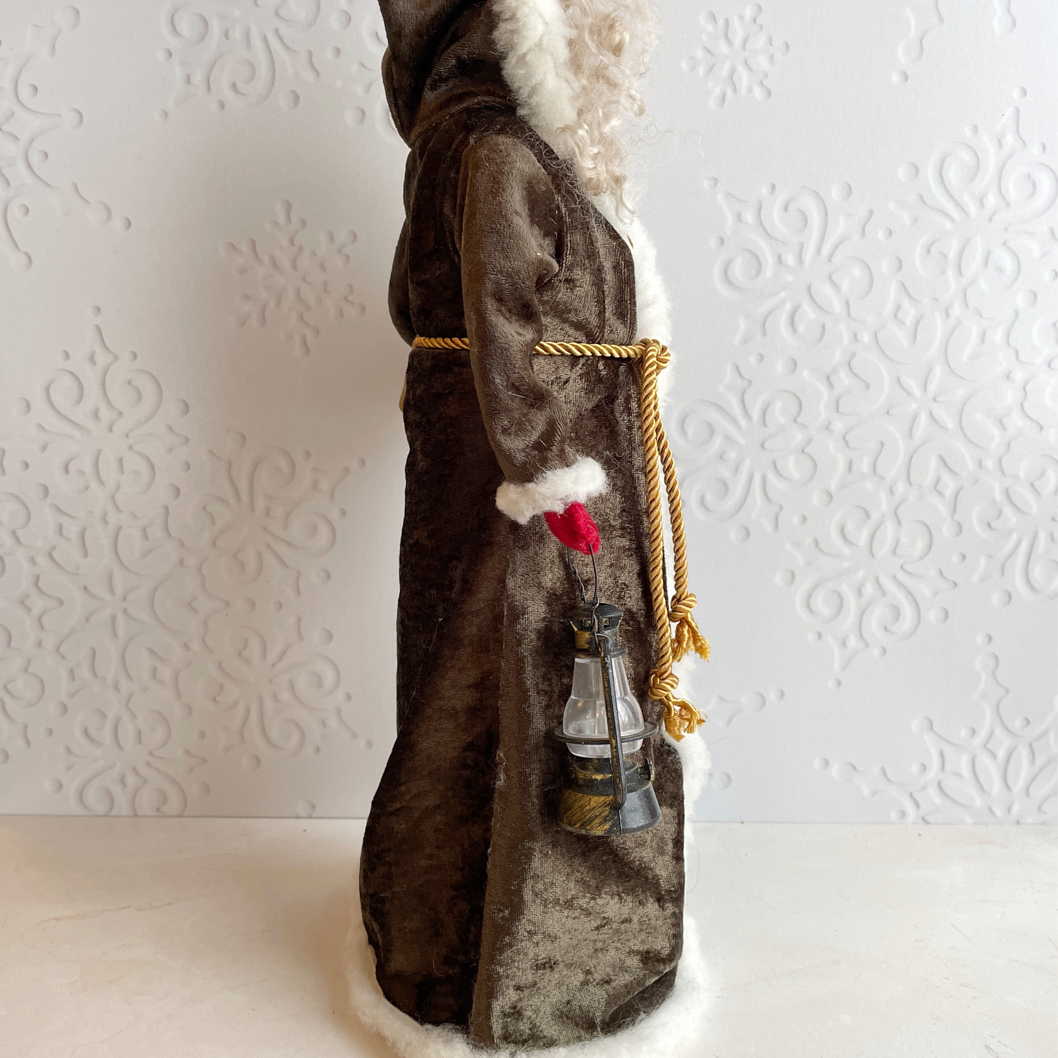 Handmade Vintage Inspired Santa Decorative Figure with Olive Robe