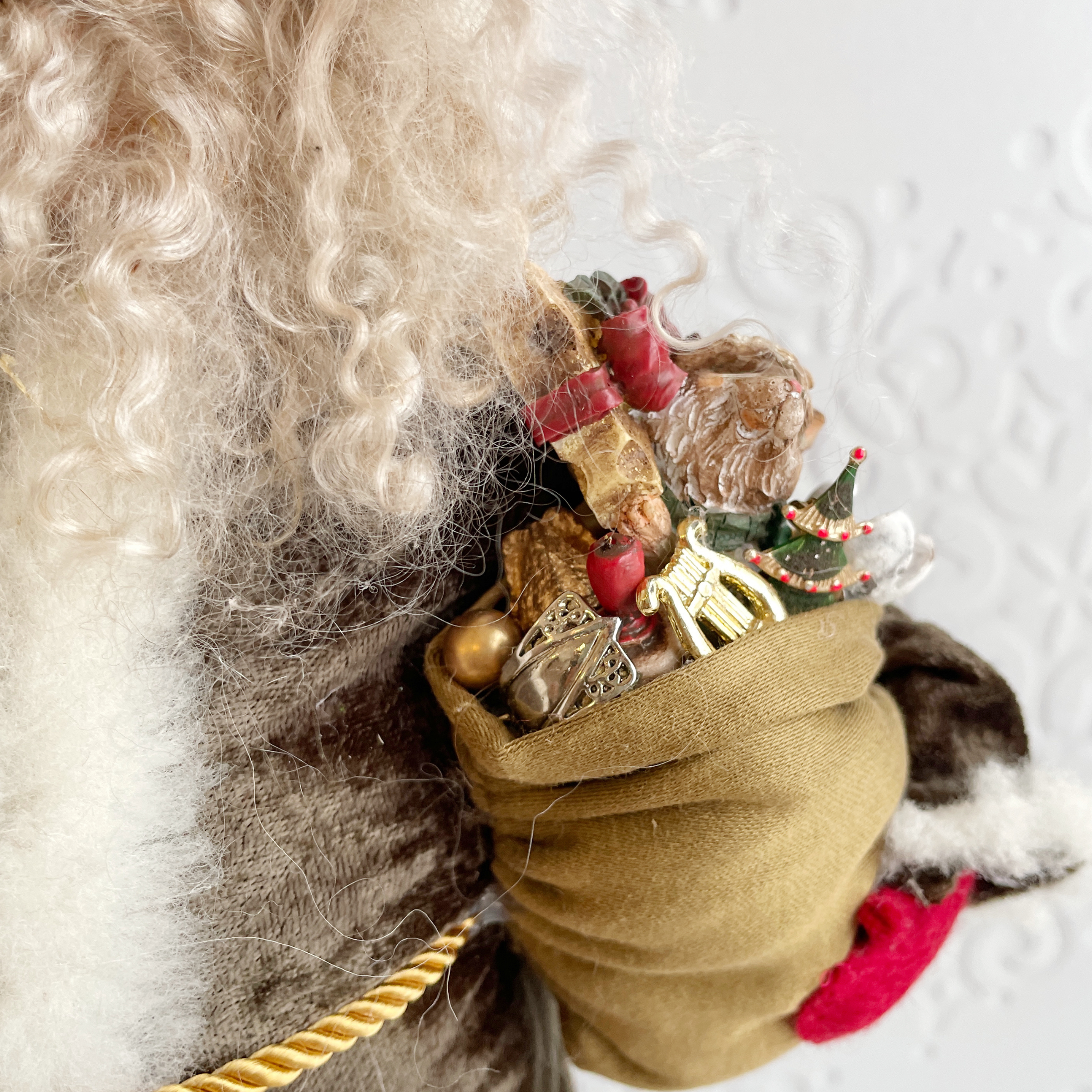 Handmade Vintage Inspired Santa Decorative Figure with Olive Robe