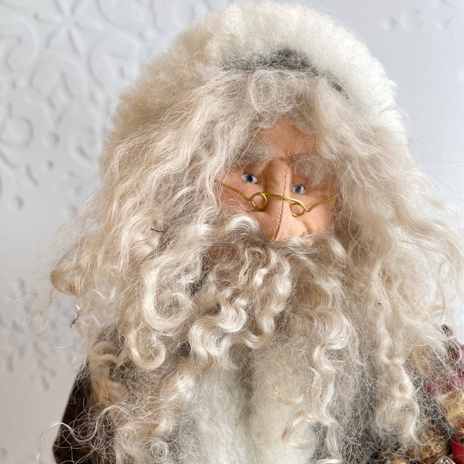 Handmade Vintage Inspired Santa Decorative Figure with Olive Robe