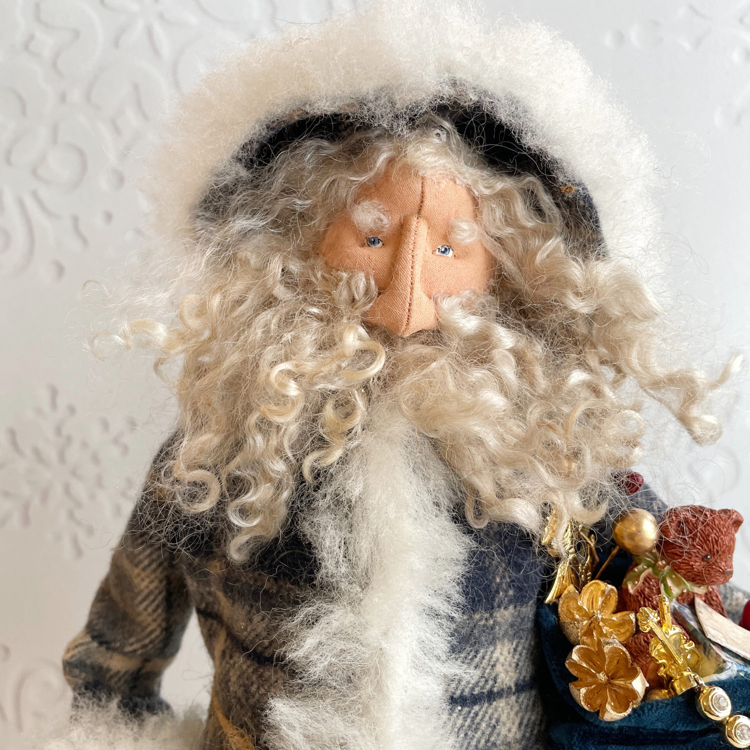 Handmade Vintage Inspired Santa Decorative Figure with Plaid Robe