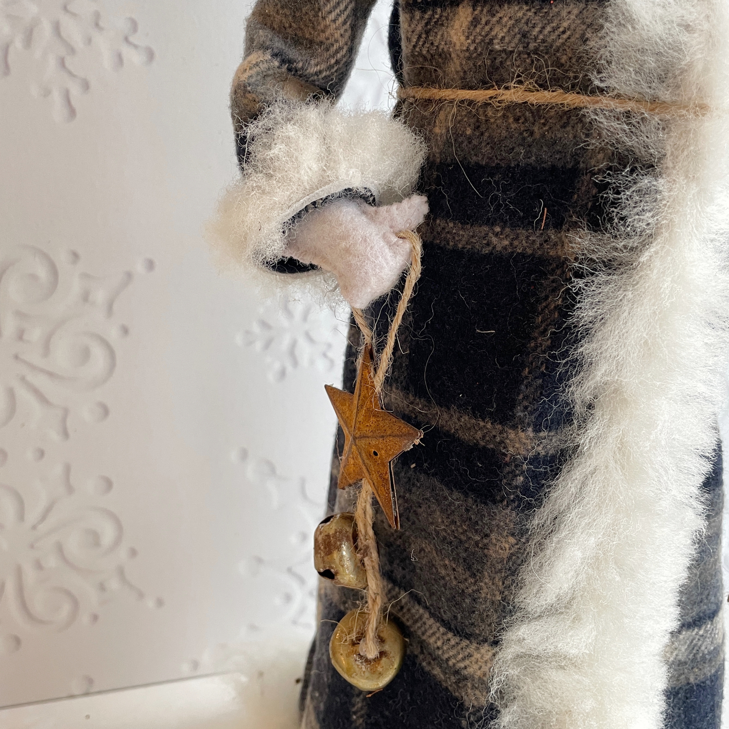 Handmade Vintage Inspired Santa Decorative Figure with Plaid Robe