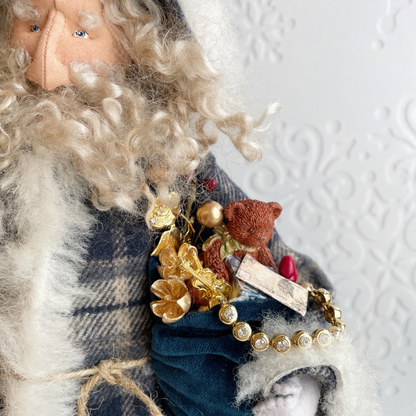 Handmade Vintage Inspired Santa Decorative Figure with Plaid Robe