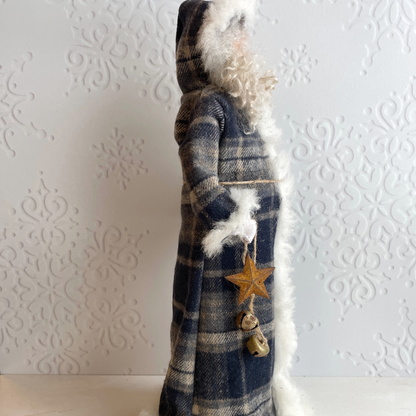 Handmade Vintage Inspired Santa Decorative Figure with Plaid Robe