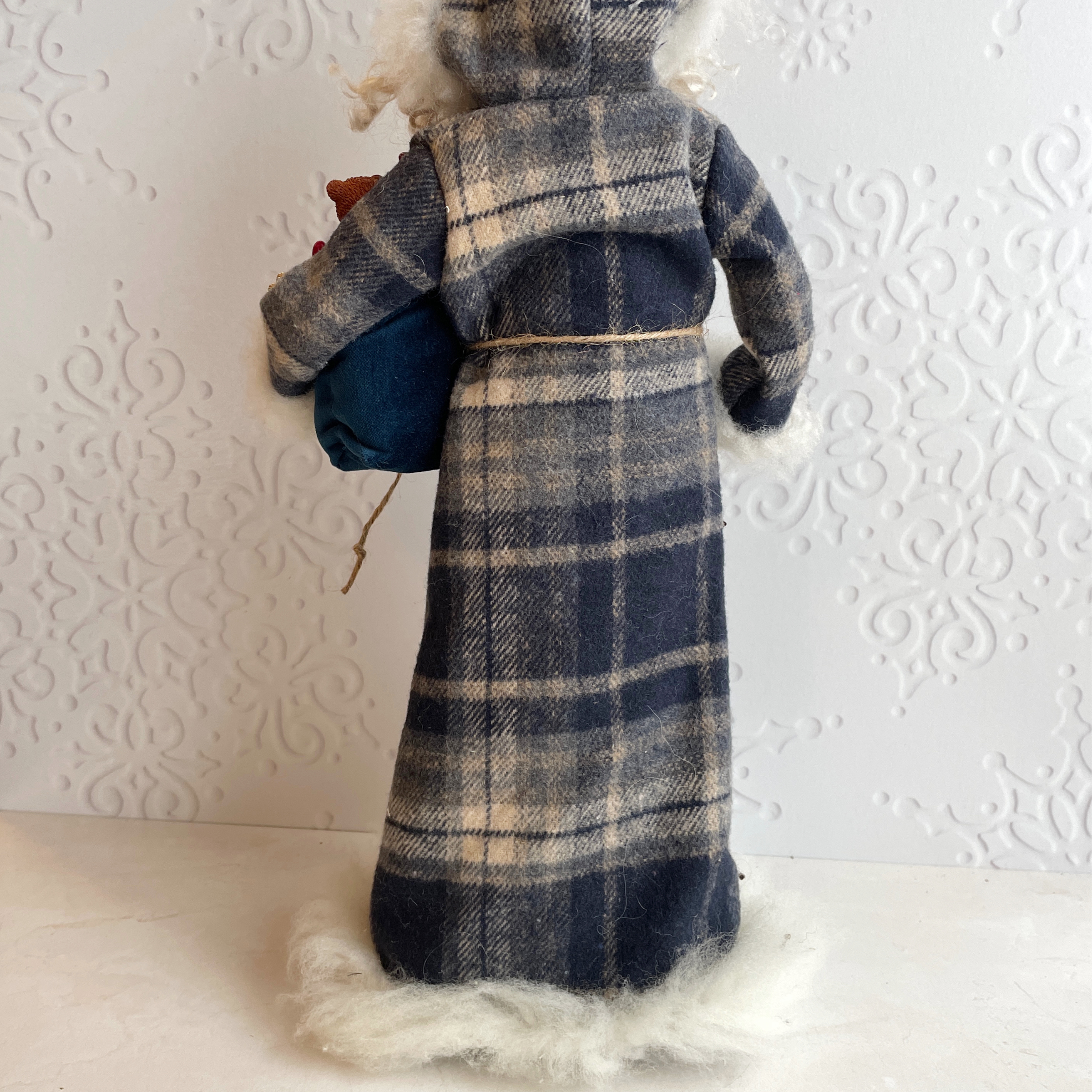 Handmade Vintage Inspired Santa Decorative Figure with Plaid Robe