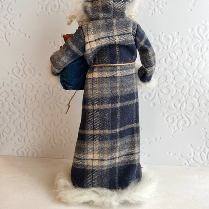 Handmade Vintage Inspired Santa Decorative Figure with Plaid Robe