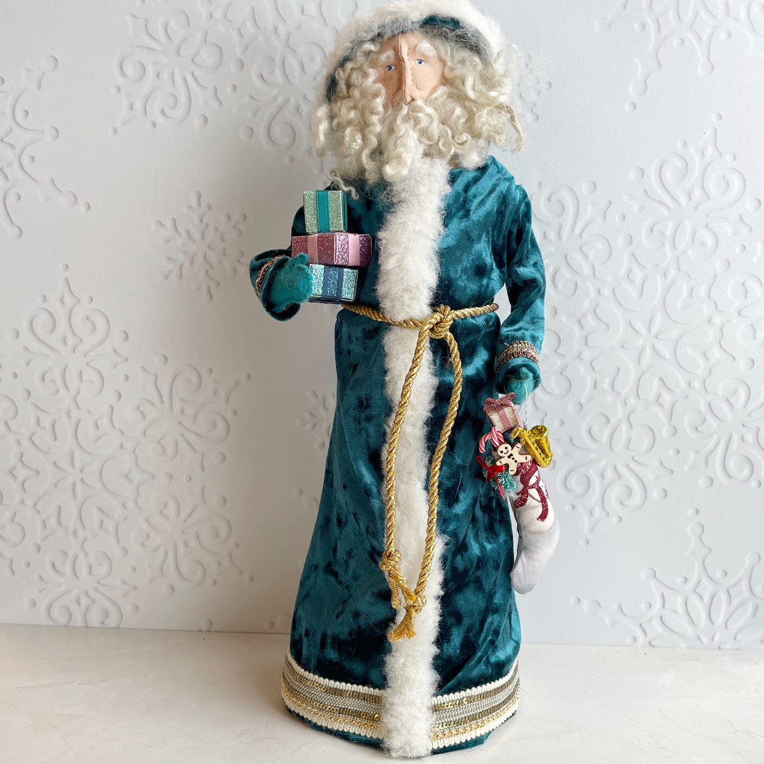 Handmade Vintage Inspired Santa Decorative Figure with Velvet Robe
