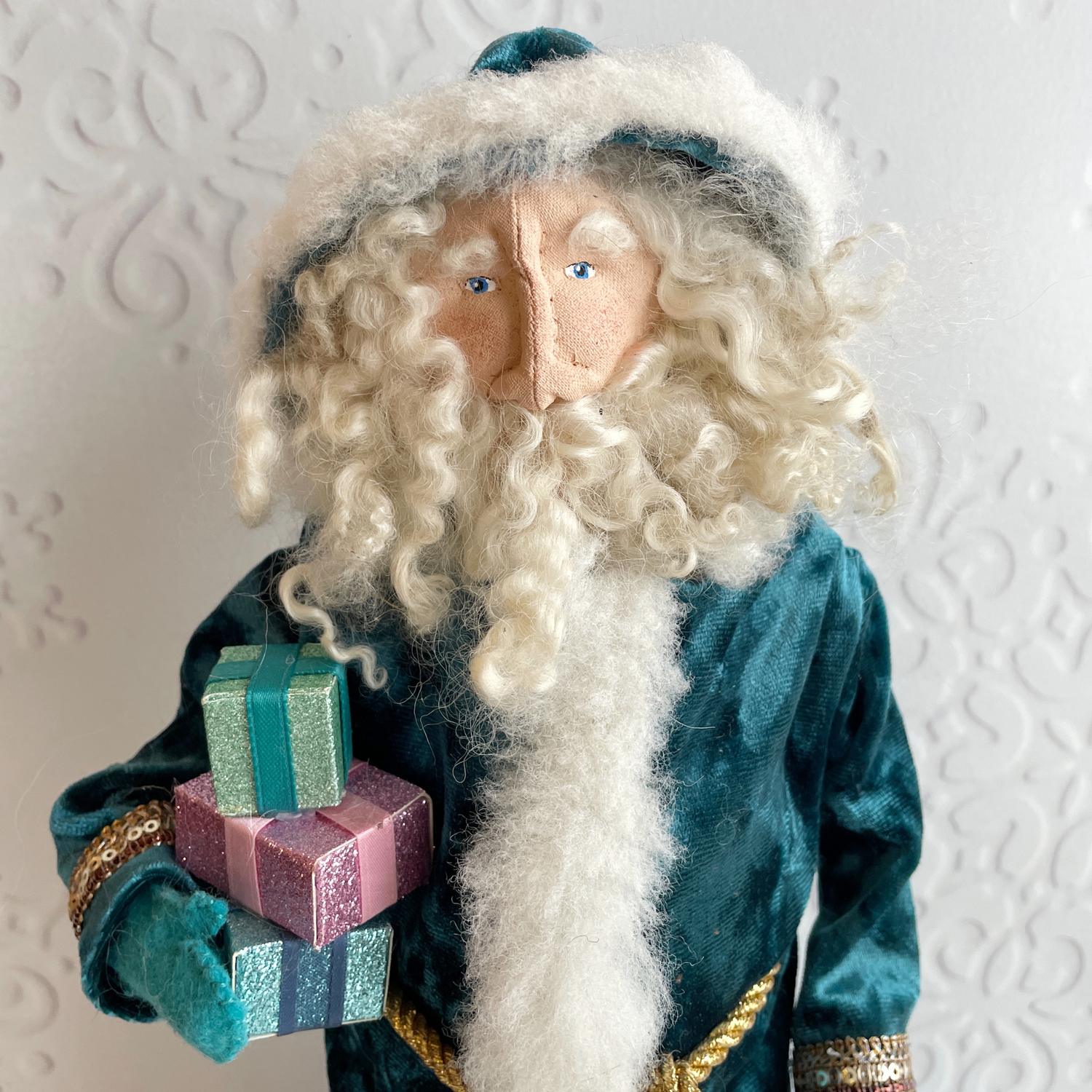 Handmade Vintage Inspired Santa Decorative Figure with Velvet Robe