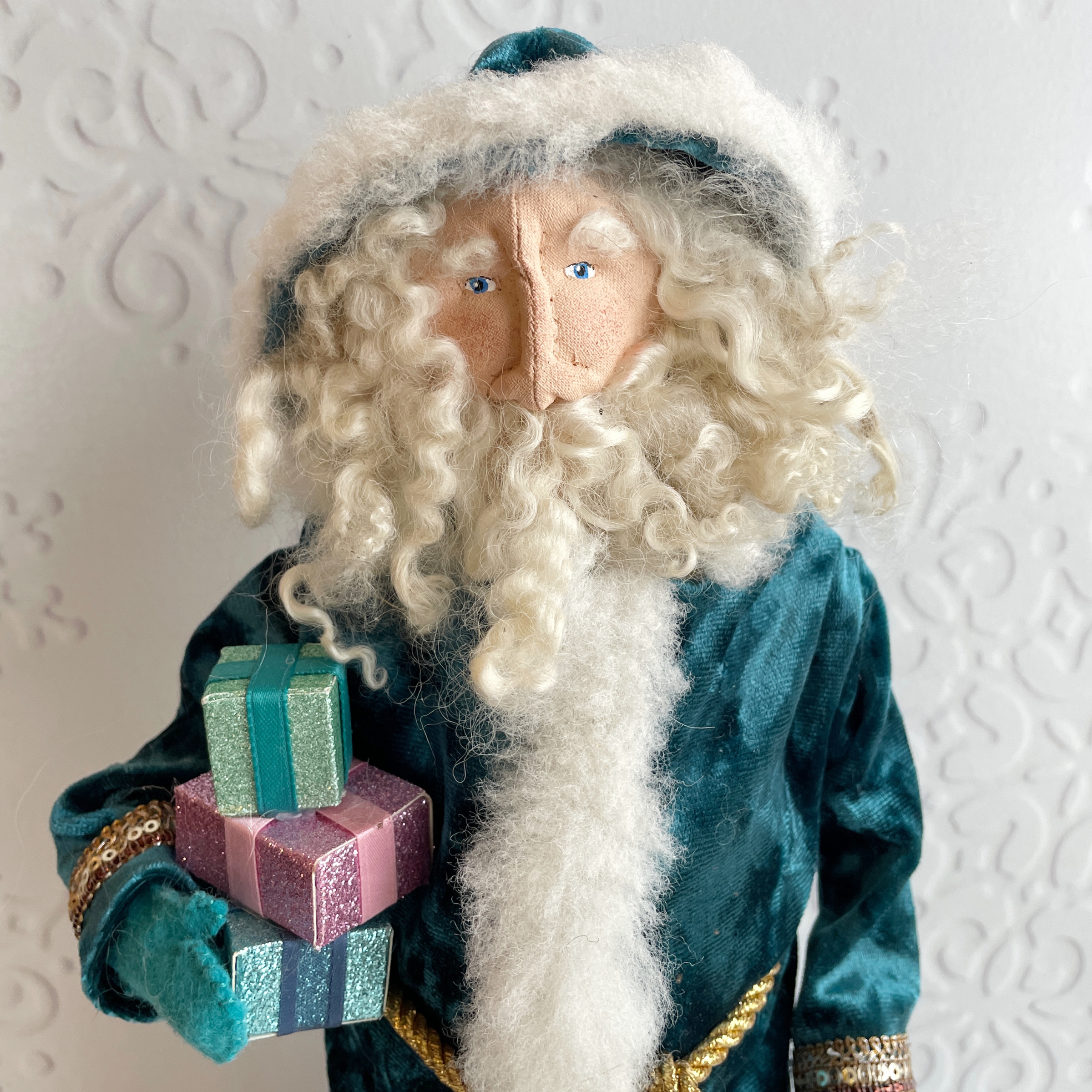 Handmade Vintage Inspired Santa Decorative Figure with Velvet Robe