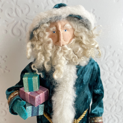 Handmade Vintage Inspired Santa Decorative Figure with Velvet Robe